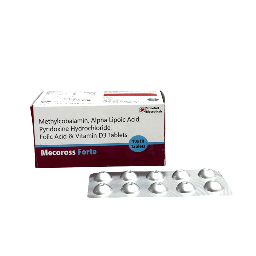 Mecoross Forte - Methylcobalamin, Alpha Lipoic Acid, Pyridoxine Hydrochloride, Folic Acid & Vitamin D3 Tablets by Stonefort Bioceutical